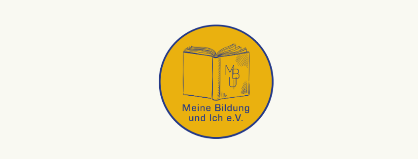Das Bild zeigt das Bildung vom Verein Meine Bildung und ich, welches ein blaues Buch vor gelbem Hintergrund zeigt.