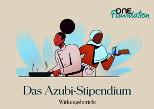 Das Bild zeigt das Deckblatt des Wirkungsberichts zum Azubi-Stipendium. Man sieht zwei Personen aus dem Service-Bereich, die etwas servieren.
